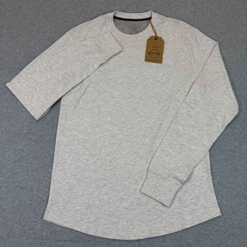Weatherproof Vintage Men’s Long Sleeve T-Shirt Oatmeal Gray Small Curve Hem NWT